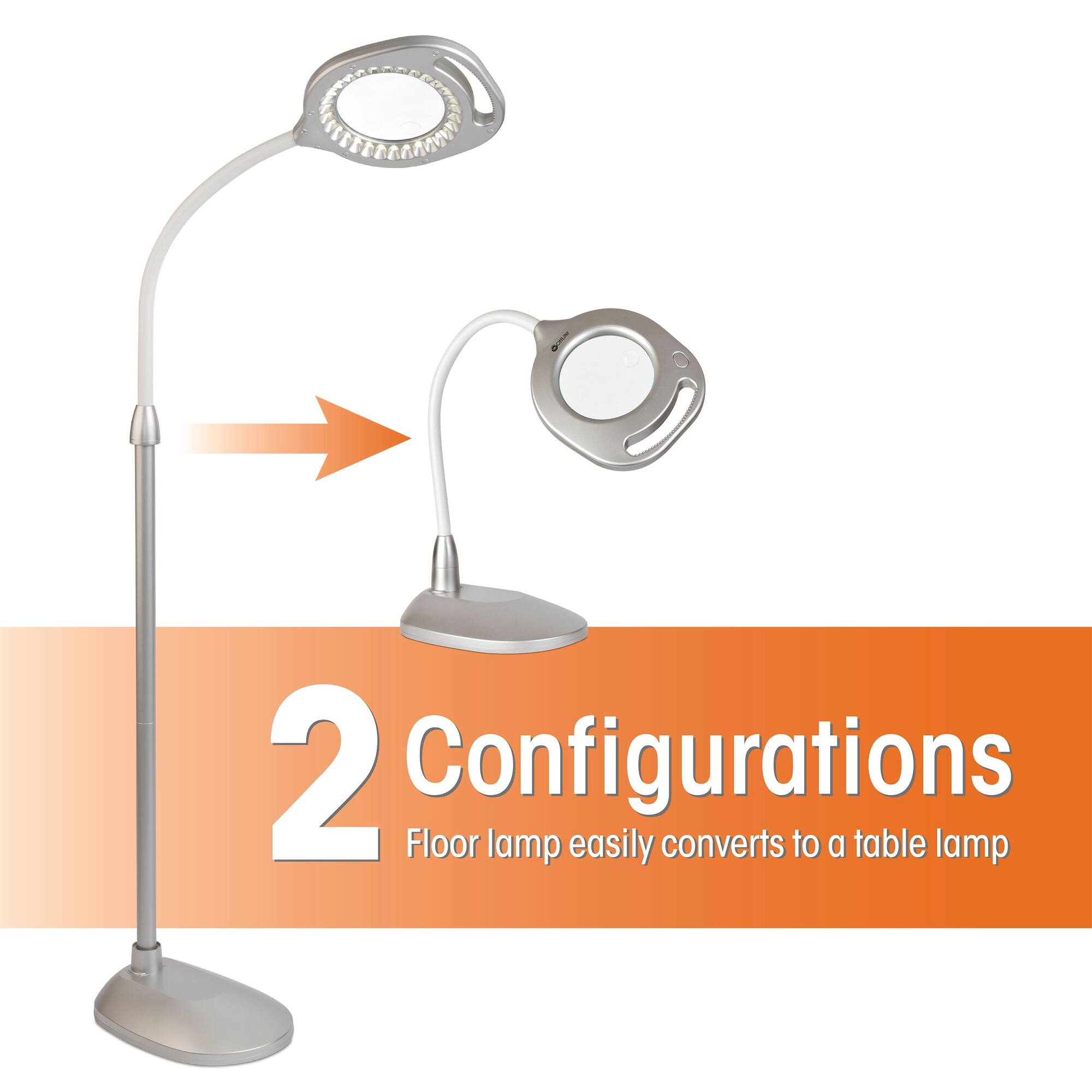OttLite Silver 2-in-1 LED Magnifier Floor and Table Light
